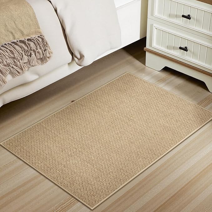 Wonnitar Washable Door Mat Indoor Entrance, 2x3 Braided Rugs Rubber Backed Kitchen Mats for Floor, Woven Neutral Rug Absorbent Non Slip Bathroom Rugs Floor Carpet for Front Door Kitchen(Beige,2'x3')