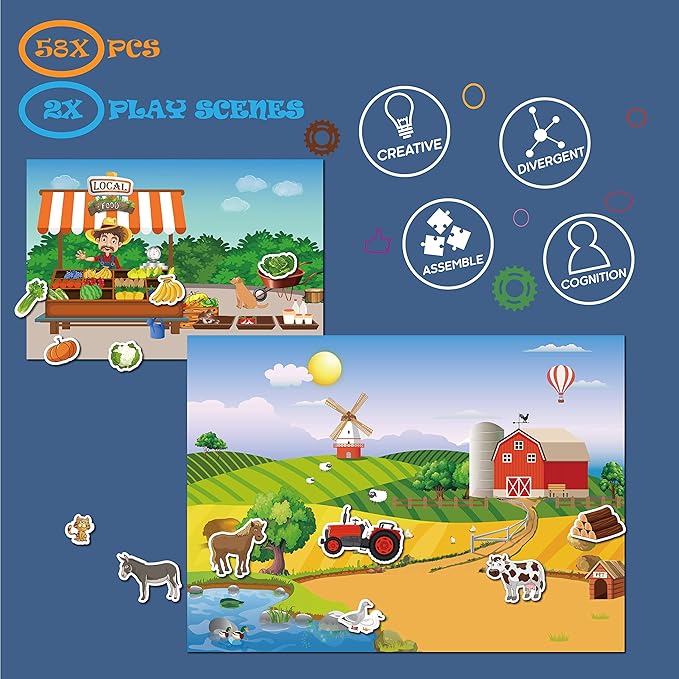 Magnetic Portable Playboard Farm Life (58 Pcs), Age 5+