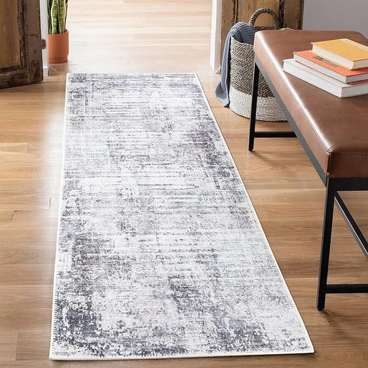 Bloom Rugs Washable Non-Slip 7 ft Runner - Gray/Charcoal/Blue Modern Abstract Runner for Entryway, Hallway, Bathroom, and Kitchen - Exact Size: 2.5' x 7'
