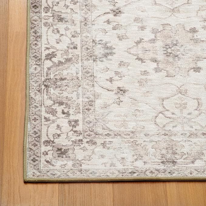 ReaLife Rugs Machine Washable Area Rug Runner - Living Room Bedroom Bathroom Kitchen Entryway Office - Padded Low Pile Stain Resistant Premium - Boho Farmhouse Vintage - BEV - Beige 2'6" x 10'