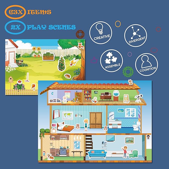 Magnetic Portable Playboard Doll House Family Magnets for Todder Kids Perfect Preschool Learning Travel Toy (65 Pcs)