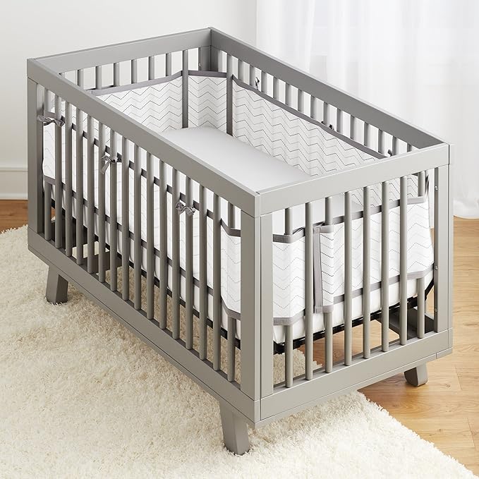 BreathableBaby Breathable Mesh Liner for Full-Size Cribs, Classic 3mm Mesh, Gray Chevron (Size 4FS Covers 3 or 4 Sides)