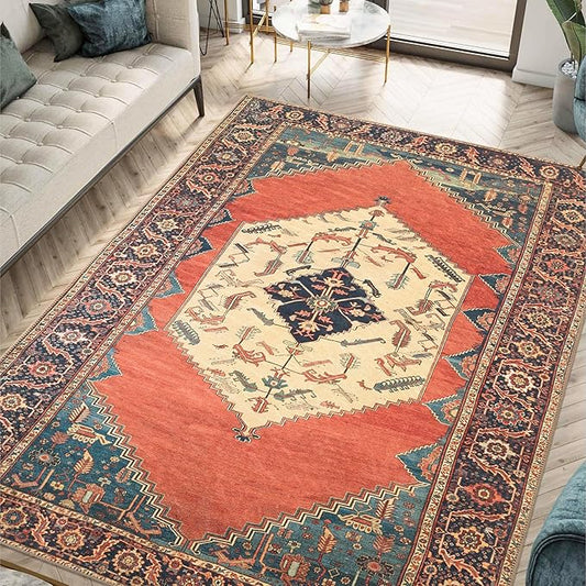 Keen Home Design 8x10 Rug - Machine Washable Area Rug with Non-Slip Backing, Ideal for Living Room, Dining Room, Bedroom - Vintage, Easy Clean, Durable, Low Pile Rug - (8' x 10')