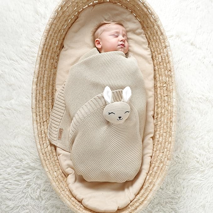 LAWKUL Bunny Lovey Baby Blanket Soft Plush Security Blanket Knit Snuggle Comfort for Newborns Toddlers Boy Girl Camel 40x30in