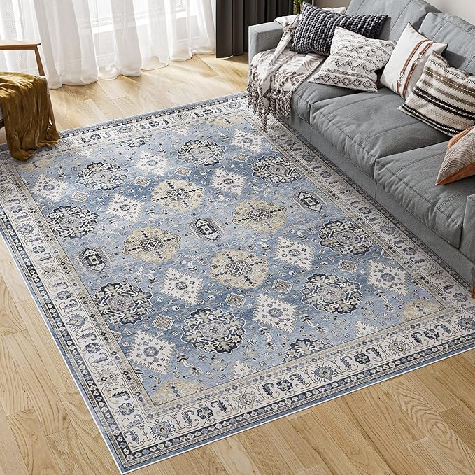 Dripex 8x10 Area Rugs - Stain Resistant Washable Rug Distressed Rugs for Living Room Dining Room Bedroom Anti-Slip Low-Pile and Soft Accent Rug Farmhouse Office Home Decor, Pet & Child Friendly