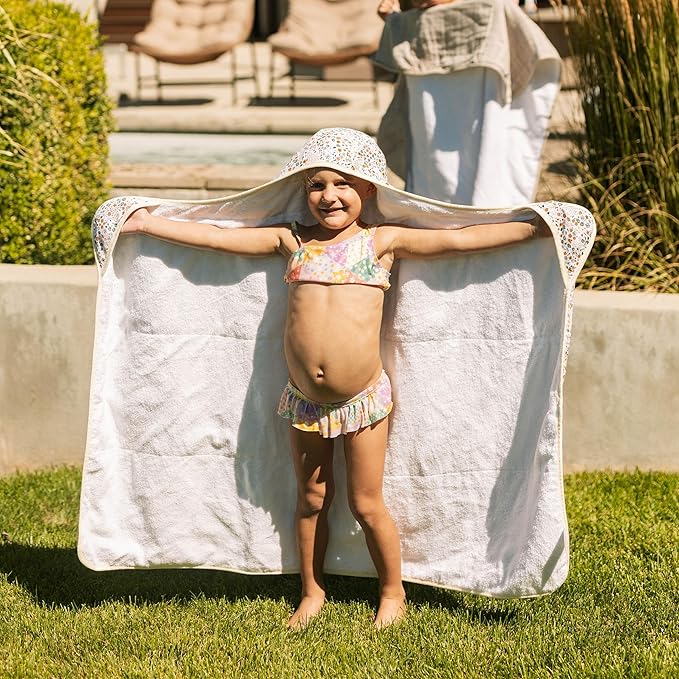 Little Unicorn Premium Hooded Bath Towel| Absorbent Cotton & Terry Blend | Larger Size, 1-6 Years (Pressed Petals)