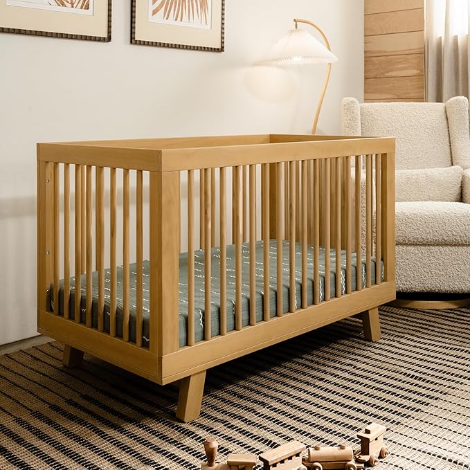 babyletto Hudson 3-in-1 Convertible Baby Crib with Wooden Toddler Bed & Daybed Conversion - Easy to Assemble & GREENGUARD Gold Certified - 4 Adjustable Mattress Heights - Honey