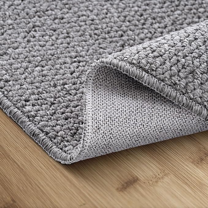 Carvapet 6x9ft Gray Jute Area Rug 9 x 6 Modern Solid Boho Rug with Rubber Backing, Foldable Non Slip Washable Carpet for Living Room Bedroom Home Decor