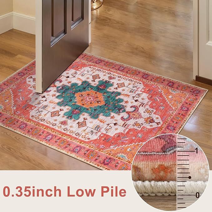 Ciicool Area Rug 5x7ft Washable Rugs for Living Room Non-Slip Indoor Rugs Large Low-Pile Mat Floor Carpet Vintage Rug for Bedroom Dinning Foyer Decor