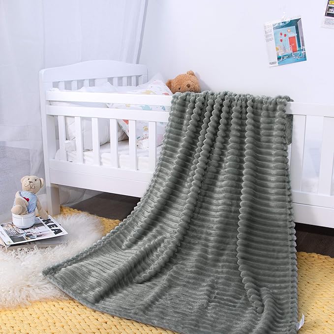 NTBAY Plush Flannel Oversized Baby Blanket, 50X60 Inches Soft and Warm Toddler Blanket with Striped Texture Nursery Bed Blanket for Stroller, Crib, Travel, Baby Gift, 50"x60", Grey