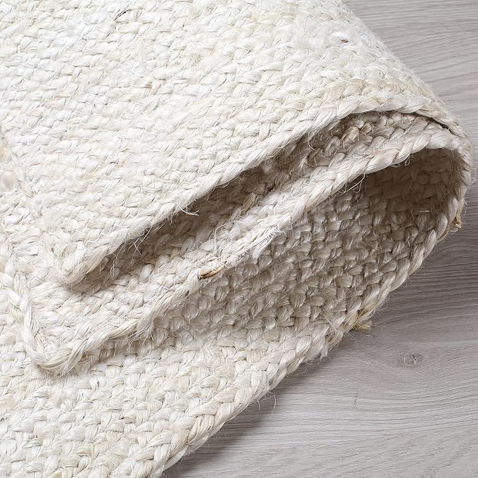 Hausattire Hand Woven Jute Braided Rug, 5'x8' – Off White, Reversible Boho Entry Area Rugs for Kitchen, Living Room I Farmhouse Indoor Outdoor Decorative Floor Rug, 60x96 Inches
