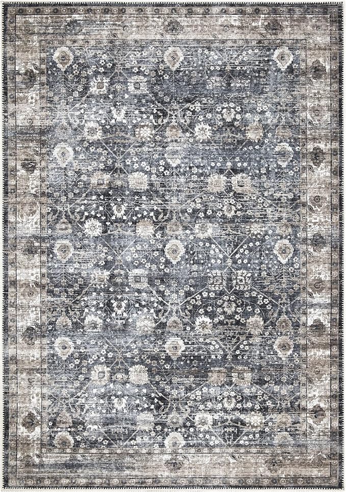 Bloom Rugs Washable Non-Slip 8' x 10' Rug - Black/Brown Traditional Area Rug for Living Room, Bedroom, Dining Room, and Kitchen - Exact Size: 8' x 10'