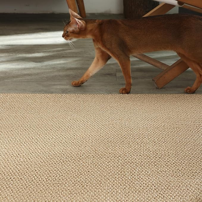 Carvapet 5x7 Rugs for Living Room Bedroom, Washable Jute Low Pile Solid Natural Carpet with Rubber Backing, Foldable, Non Slip Thin Area Rug