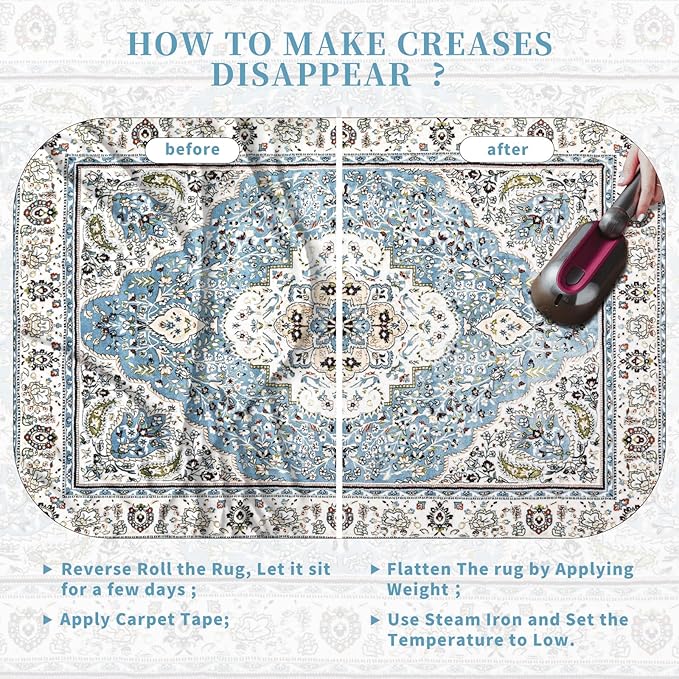 Ciicool Boho Area Rug 3’x5’ Blue Washable Bedroom Non-Slip Oriental Entry Soft Throw Low-Pile Indoor Rug Floor Carpet for Living Room Laundry Foyer Decor (Floral Medallion)