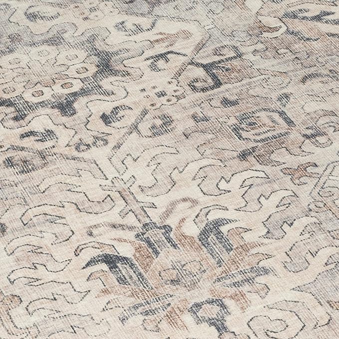 ReaLife Rugs Machine Washable Area Rug - Living Room Bedroom Bathroom Kitchen Entryway Office - Padded Low Pile Stain Resistant Premium - Boho Farmhouse Vintage - Paz - Beige Gray Ivory 5' x 7'