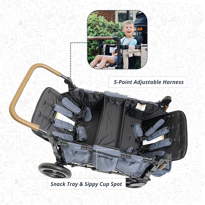 Keenz XC+ EVO - Luxury Comfort Stroller Wagon | Foldable 4 Passenger Quad Seater with Adjustable Canopy | Steel Blue