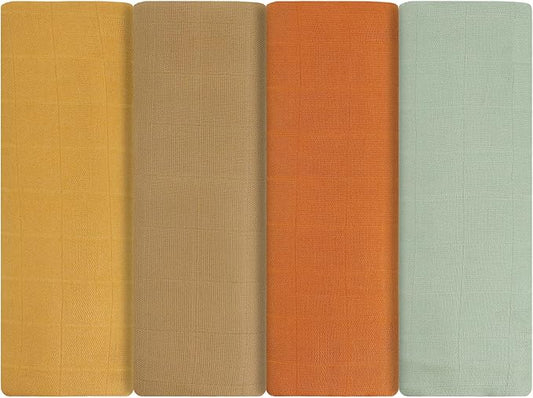 Featherhead™ 100% Cotton Muslin Swaddle Blankets for Baby Girl - Large 47”x 47” - Pre-Washed, Soft, & Breathable - Newborn Essential & Perfect Baby Registry Gift (4 Pack - Brown Solids)