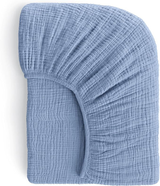 Muslin Crib Sheets, 100% Organic Cotton, Breathable and Ultra-Soft, Standard Crib Sheet Mattress (28"x 52") for Girls and Boys, Neutral Fitted Baby Crib Sheet (Blue)