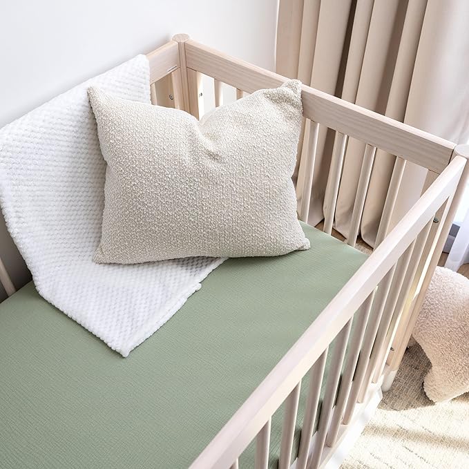Muslin Crib Sheets, 100% Organic Cotton, Breathable and Ultra-Soft, Standard Crib Sheet Mattress (28"x 52") for Girls and Boys, Neutral Fitted Baby Crib Sheet (Sage Green)