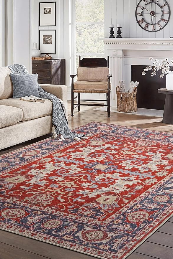 Keen Home Design 9x12 Rug - Machine Washable Area Rug with Non-Slip Backing, Ideal for Living Room, Dining Room, Bedroom - Vintage, Easy Clean, Durable, Low Pile Rug - (9' x 12')