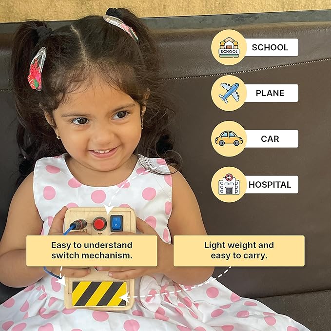 Busy Board V1.5 with LED Light, Sensory Toys for Toddlers 1-3, Montessori Toys with Toggle Switch, Travel Toys for Educational Toddler Activities for 1 2 3 4 Y Old Boys & Girls, Beige