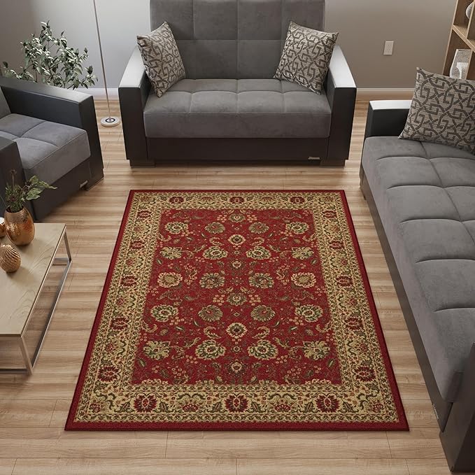 Ottomanson 5' x 6'6" Rugs for Living Room Oriental Area Rug for Bedroom - Non Slip Durable Large Floor Carpet for High Traffic Areas - Indoor Rug for Dining Room Kitchen Kids Playroom, Red
