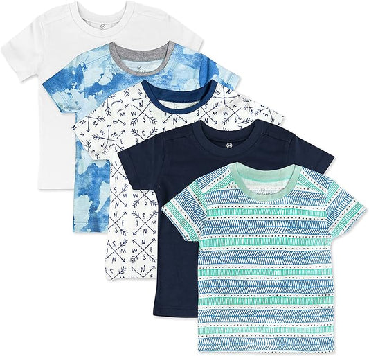 HonestBaby Unisex-Baby 5-Pack Short Sleeve T-Shirts 100% Organic Cotton Baby, Toddler, Little Kid, Boy, Girl, Unisex