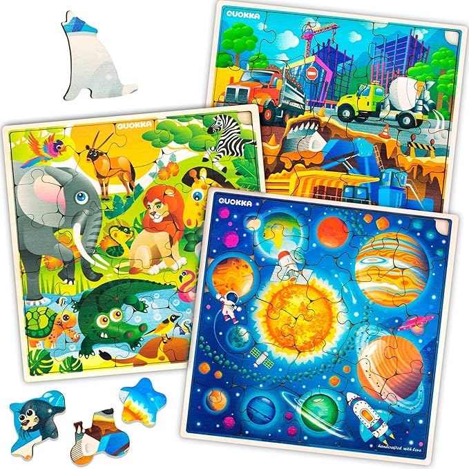 QUOKKA Wooden Space Puzzles for Kids Ages 3-5 – 28 Pieces Toddlers Kids Puzzles Ages 4-8 Year Olds – Wood Space Toys for Children Games for Boys and Girls 6-8 yo