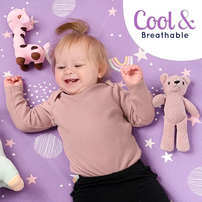 GROW WILD Unicorns & Rainbows Fitted Crib Sheets Girl (3 Pack) - Soft Jersey Cotton Fitted Sheet, Toddler Bed Mattress & Baby Crib Bedding Set for Girls, Baby Girl Nursery Crib - Pink, Purple & White