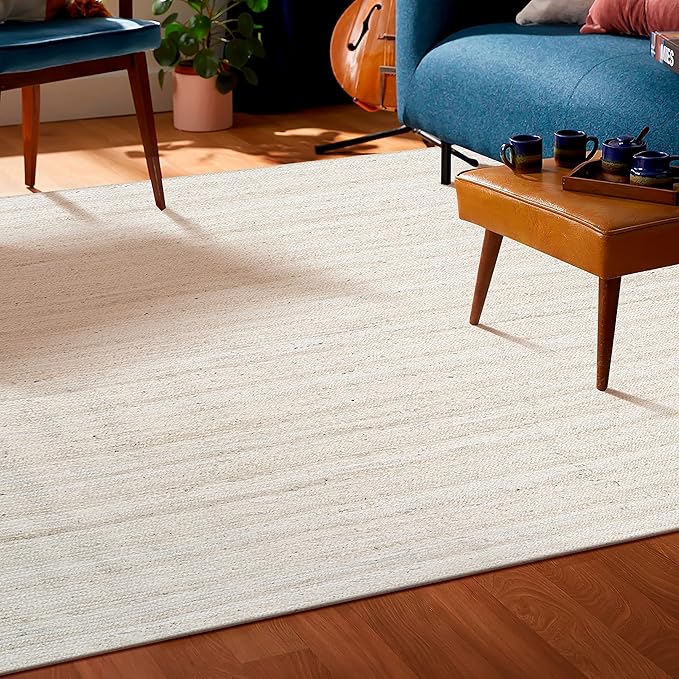 Hausattire Hand Woven Jute Braided Rug, 5'x8' – Off White, Reversible Boho Entry Area Rugs for Kitchen, Living Room I Farmhouse Indoor Outdoor Decorative Floor Rug, 60x96 Inches