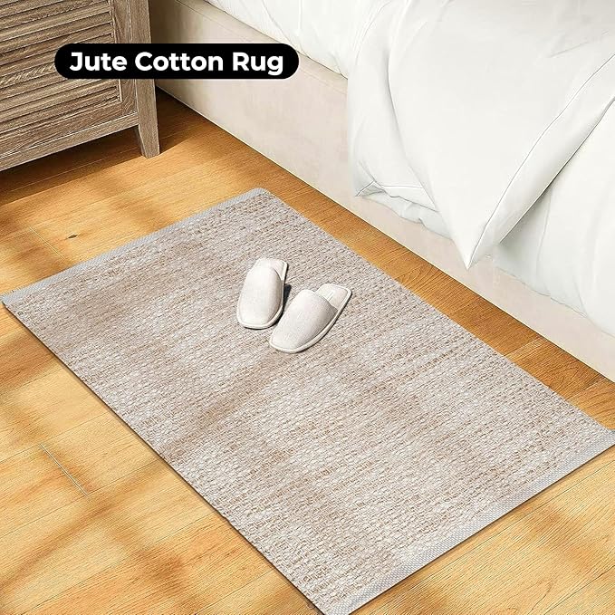 Area Rug 24x36 Inch, Natural Polyester Cotton, Machine Washable, Durable Soft Textured Indoor Accent Rug for Living Room Bedroom Entryway, 80% Polyester 20% Cotton Bedding Craft