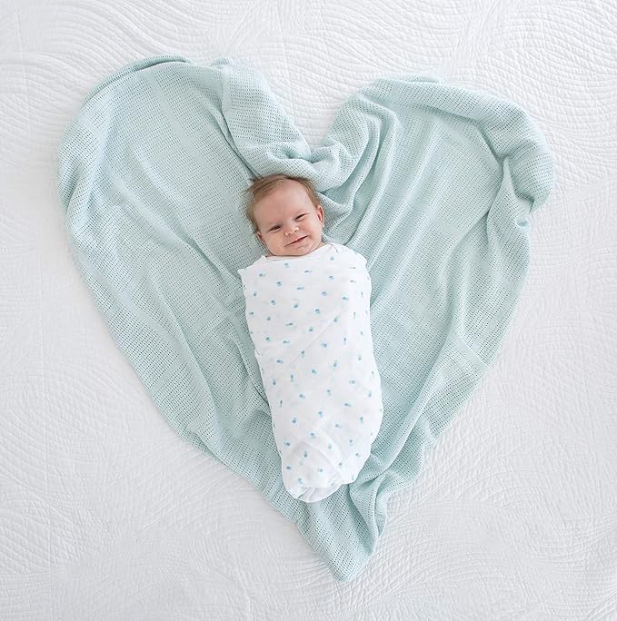 Amazing Baby Cellular Blanket, Premium Cotton Knit, Ultra Soft, Breathable, Cozy Gift for Baby Boys and Girls, Favorite Toddler Blanket, 44 x 44 inches (112 x 112 cm), Soft Blue