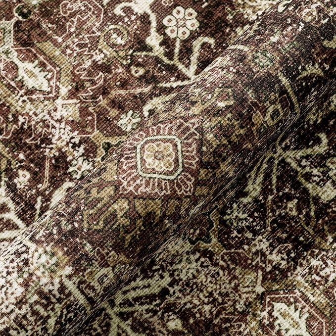 Vintage Area Rug 6x9 Rust Red Washable Living Room Large Carpet Non Slip Bedroom Indoor Office Low Pile Traditional Distressed Retro Accent Rug for Dining Room Kitchen