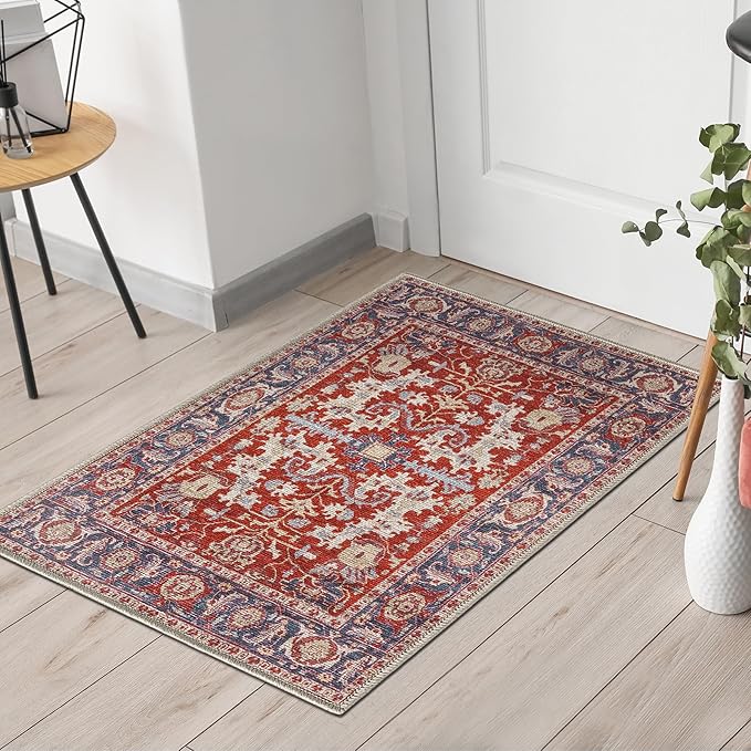 Keen Home Design 2x3 Rug - Machine Washable Entry Rug with Non-Slip Backing, Ideal for Enteryway, Kitchen, Bathroom, Laundry Room - Vintage, Easy Clean, Durable, Low Pile Rug - (2' x 3')