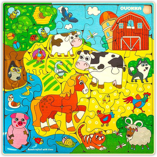 QUOKKA Wooden Farm Puzzles for Kids Ages 3-5 – 28 Pieces Toddlers Kids Puzzles Ages 4-8 Year Olds | Wood Farm Toys for Children 6-8 yo