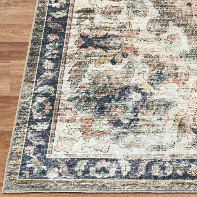 ReaLife Rugs Machine Washable Area Rug Runner - Living Room Bedroom Bathroom Kitchen Entryway Office - Padded Low Pile Stain Resistant Premium - Boho Farmhouse Vintage - Joy - Brown Beige 2'6" x 8'