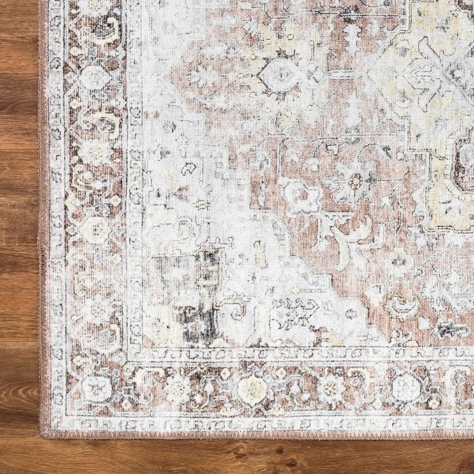 Bloom Rugs Washable Non-Slip 7 ft Runner - Blush/Beige Traditional Medallion Runner for Entryway, Hallway, Bathroom, and Kitchen - Exact Size: 2.5' x 7'