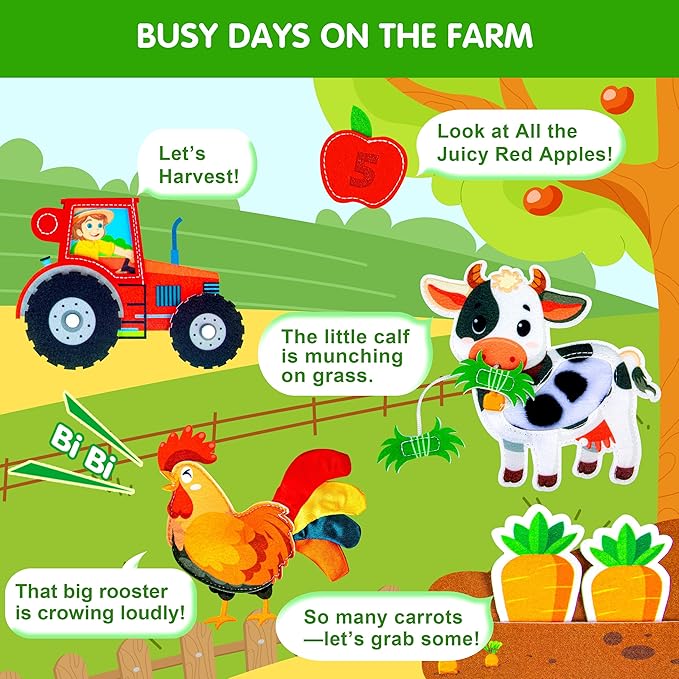 Quanquer Montessori Busy Books for Toddlers 1-3 – Farm Animal Sensory Busy Board for 1 Year Old Boys and Girls, Educational Travel Toy for Airplane Activities, Fine Motor Skill Birthday Gift