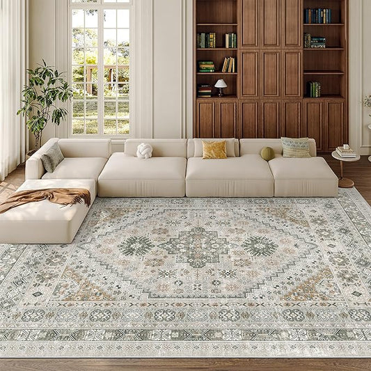 zesthome 8x10 Area Rugs for Living Room,Non-Slip Backing Washable Rugs,Vintage Large Area Rug，Stain Resistant Home Decor Rug (Brown/Grey,8'x10')