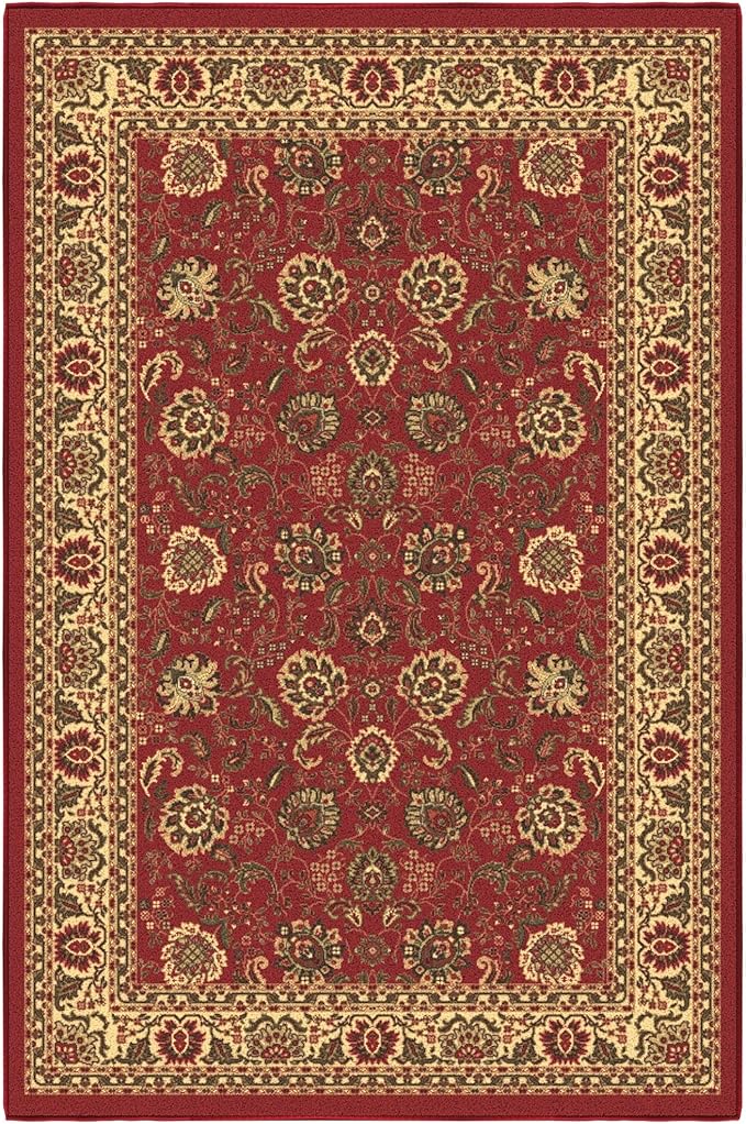 Ottomanson 3'3" x 5' Rugs for Living Room Oriental Area Rug for Bedroom - Non Slip Durable Large Floor Carpet for High Traffic Areas - Indoor Rug for Dining Room Kitchen Kids Playroom, Red