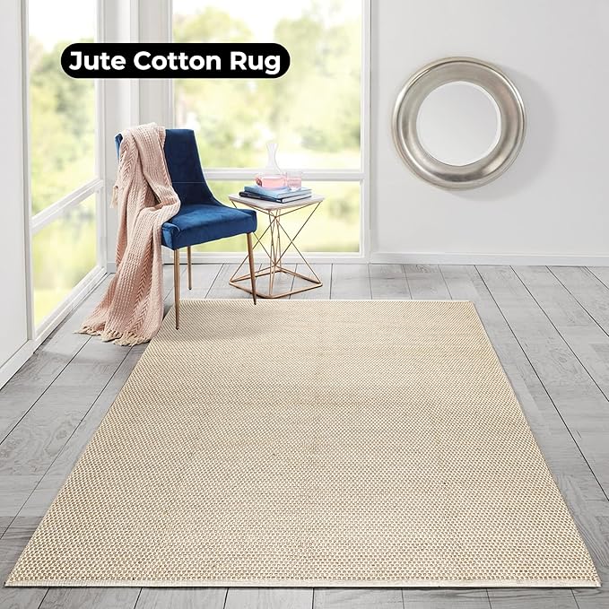 Bedding Craft Jute Cotton Matty Area Rug for Living Room 60x96 Inch - Natural - Machine Washable 5x8 Feet Rugs - 70% Jute and 30% Cotton