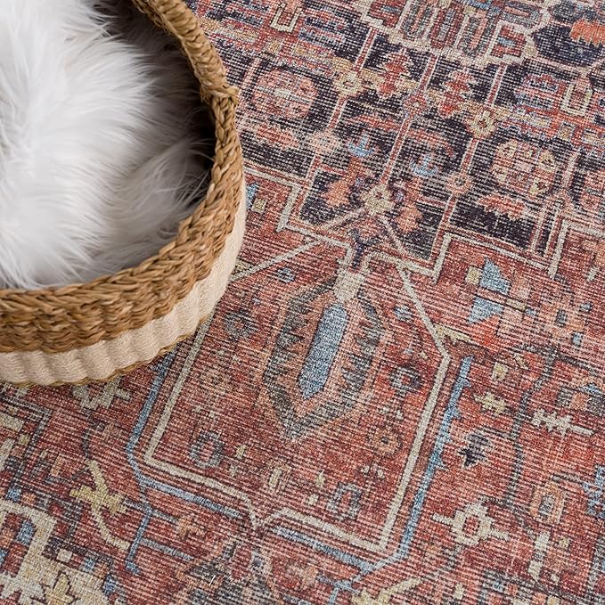 Bloom Rugs Washable 12 ft Runner - Red/Orange/Beige Traditional Runner for Entryway, Hallway, Bathroom, and Kitchen - Exact Size: 2.5' x 12'
