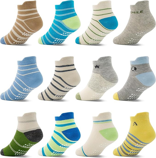 Tphon Toddler Baby Non Slip Ankle Socks with Grippers Kids Boys Girls Socks 12 Pairs for 0-7 Years Infant Children