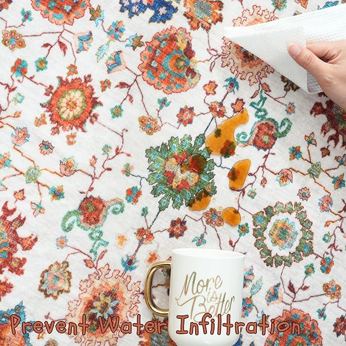 Living Room Rug 5x7 Rug Machine Washable Boho Area Rug Non Slip Vintage Low Pile Large Rugs for Living Room, Bedroom, Farmhouse, Dining Room, Kids Playroom (Colorful)