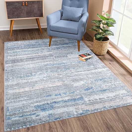 Bloom Rugs Washable Non-Slip 3' x 5' Rug - Gray/Blue/Blush Modern Abstract Area Rug for Living Room, Bedroom, Dining Room, and Kitchen - Exact Size: 3' x 5'