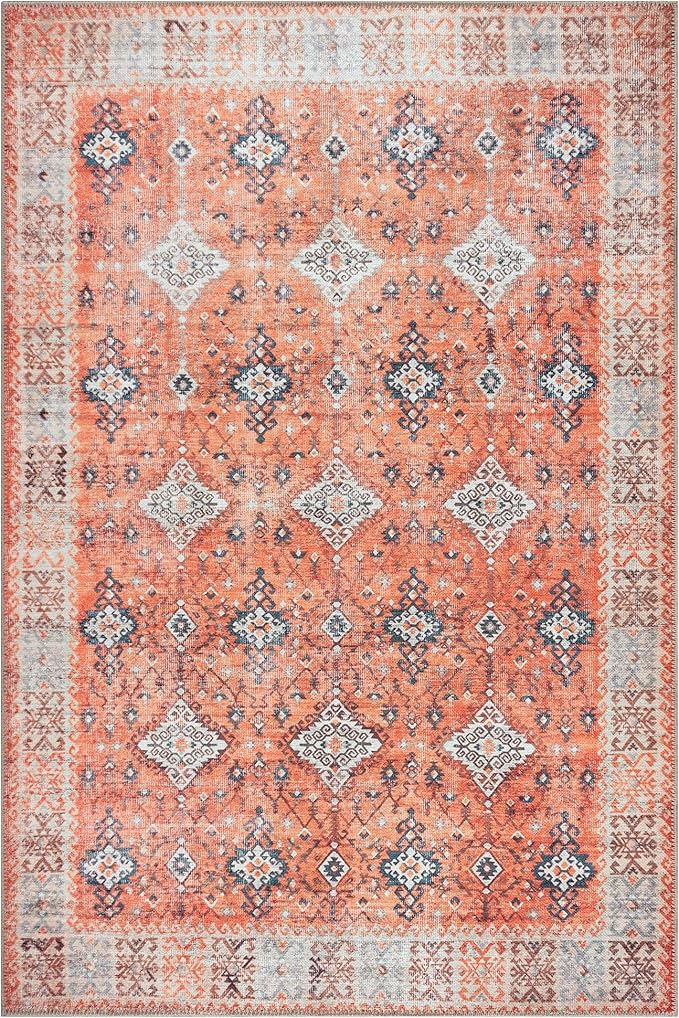 Bloom Rugs Washable Non-Slip 3' x 5' Rug - Orange Traditional Bordered Area Rug for Living Room, Bedroom, Dining Room, and Kitchen - Exact Size: 3' x 5'