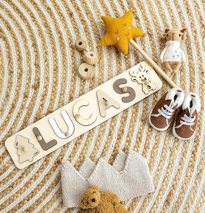 Personalized Wooden Name Puzzle Baby Name Puzzle Customized Educational Toys for Toddler Sensory Toys 1st birthday Girl Gifts Custom Name Puzzle for Kids Personalized Baby