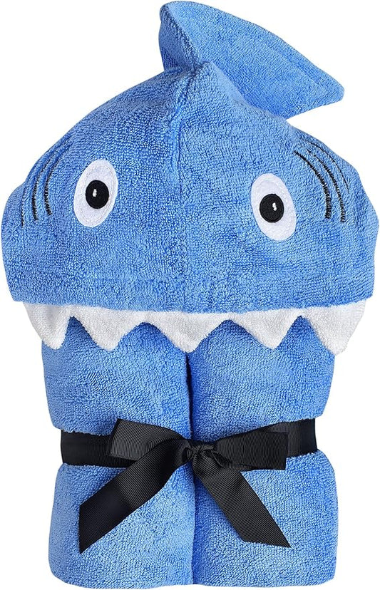 Hooded Baby Towel for Kids 2-8 | Large 100% Cotton Baby Shark Towel for Boys or Girls in Blue | Unisex Cute Shark Bath Towels for Babies and Toddlers