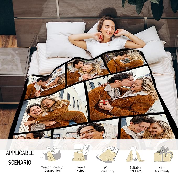 Custom Blanket with Picture, Personalized Blanket with Pthotos, Customized Photo Blanket Birthday Christmas Day Gifts for Couple Boyfriend Girlfriend Husband Wife