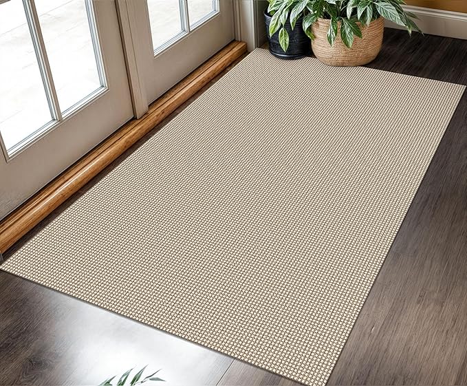 KOZYFLY Rugs for Entryway 3x5 ft Washable Area Rug Non Slip Rubber Backed Entry Rug Woven Indoor Door Mat Cotton Kitchen Rugs Floor Carpet for Entryway, Foyer, Backdoor, Ivory/Khaki